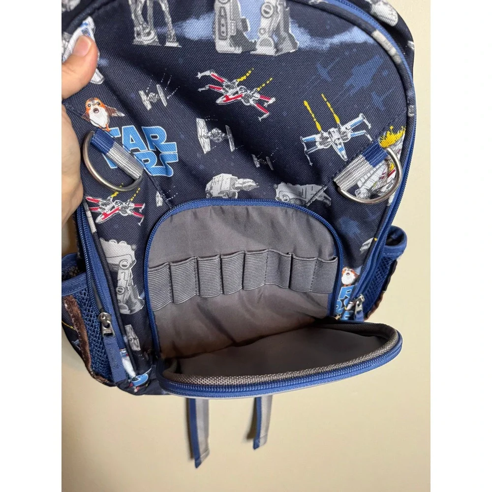 Pottery Barn Kids Star Wars Backpack Navy Blue R2-D2 Chewbacca AT-AT Print